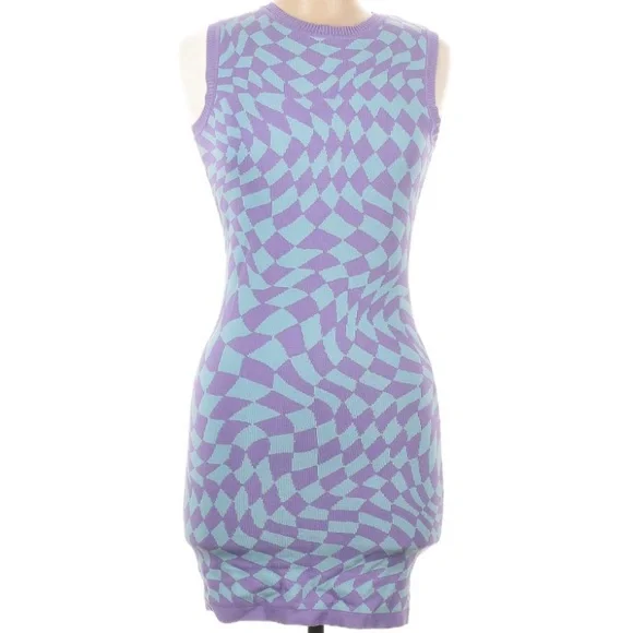 Fashion Nova | Dresses | Fashion Nova Mini Checkered 7s Purple Blue Dress  Open Back M Groovy Y2k Funky | Poshmark